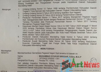 Bupati Madina Berhentikan Syukur dari Jabatan Irban IV Inspektorat