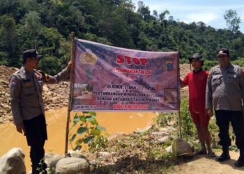 Polisi Berpatroli, Aktivitas PETI Tetap Beroperasi di Sungai Batang Natal