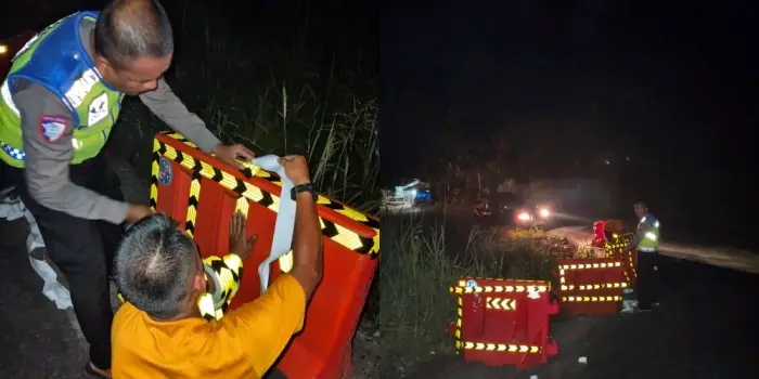 Polres Padangsidimpuan Pasang Stiker Reflektif di Jalur Maut Simirik