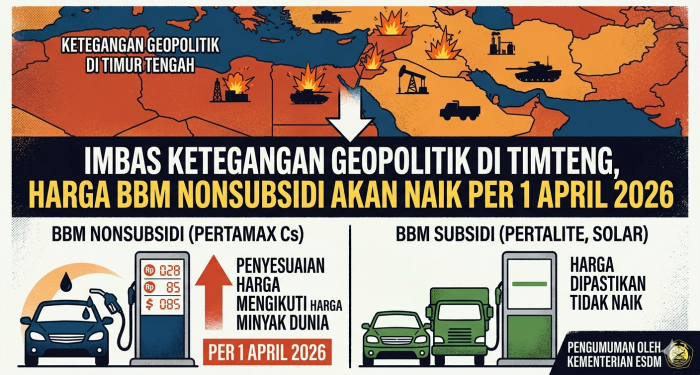 Imbas Ketegangan Geopolitik di Timteng, Harga BBM Nonsubsidi akan Naik per 1 April 2026