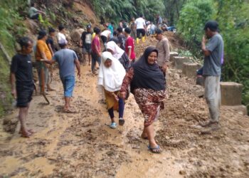 Jalan Menuju Desa Ampung Julu Tertimbun Material Longsor