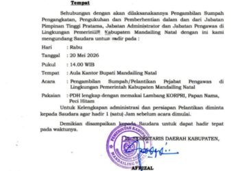 Pemkab Madina Kembali Gelar Pelantikan Pejabat Hari Ini