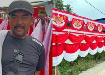 Pedagang Bendera dari Bandung Ramaikan Jalinsum Panyabungan