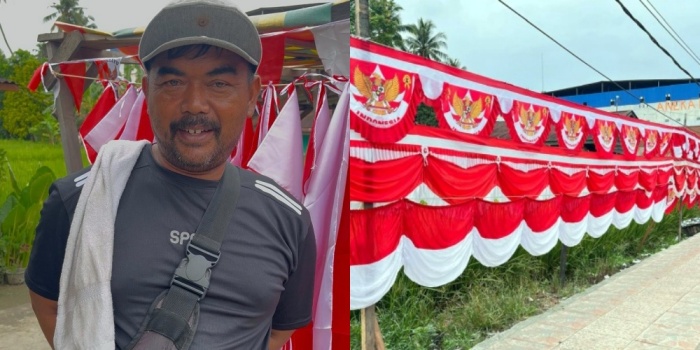 Pedagang Bendera dari Bandung Ramaikan Jalinsum Panyabungan