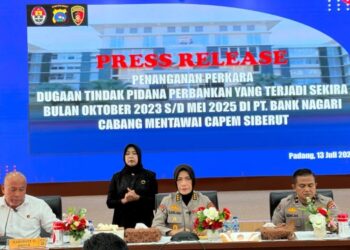 Polda Sumbar Tetapkan Tiga Tersangka Kasus Korupsi Rp50,3 Miliar di Bank Nagari Sijunjung